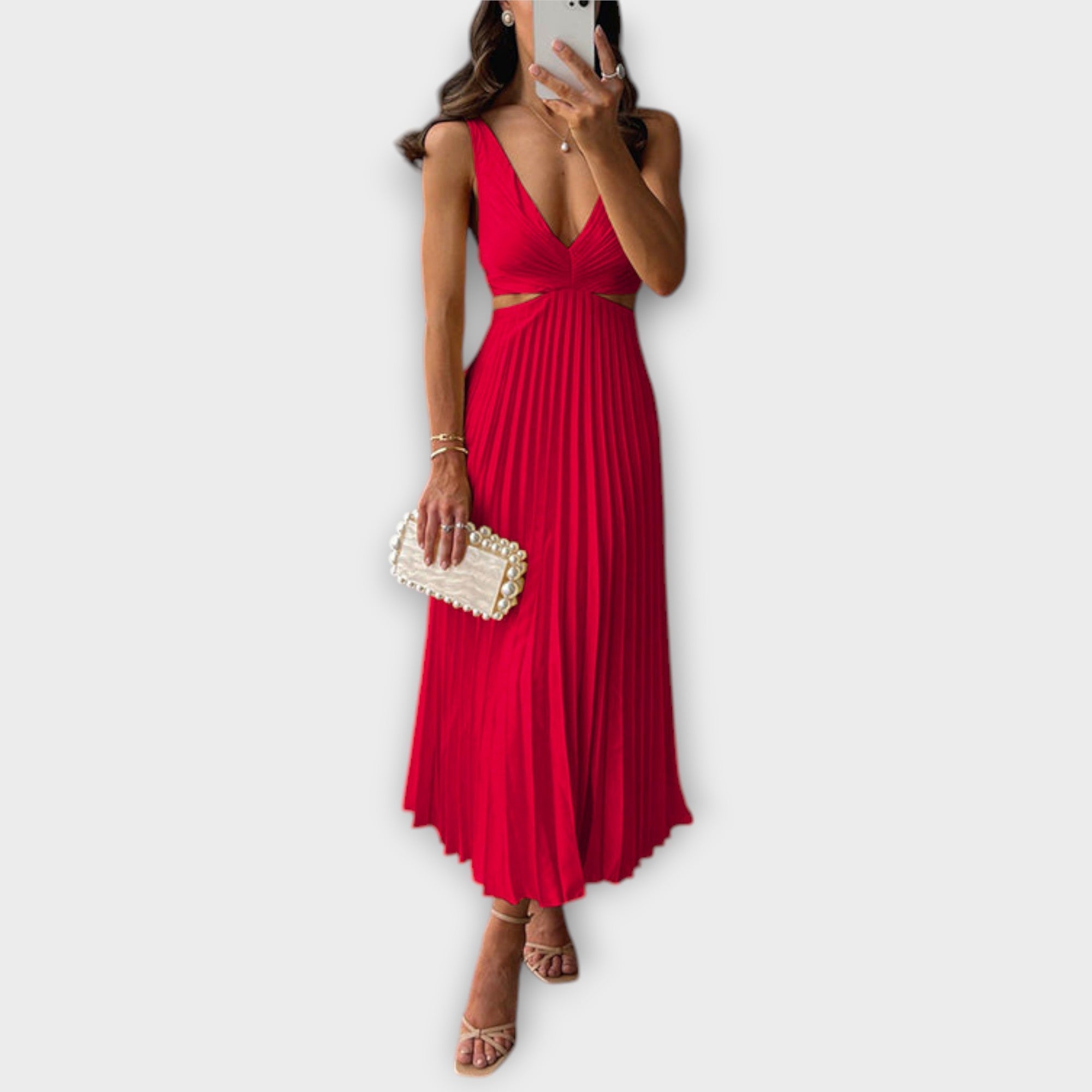 Elegant Pleated Midi Evening Dress