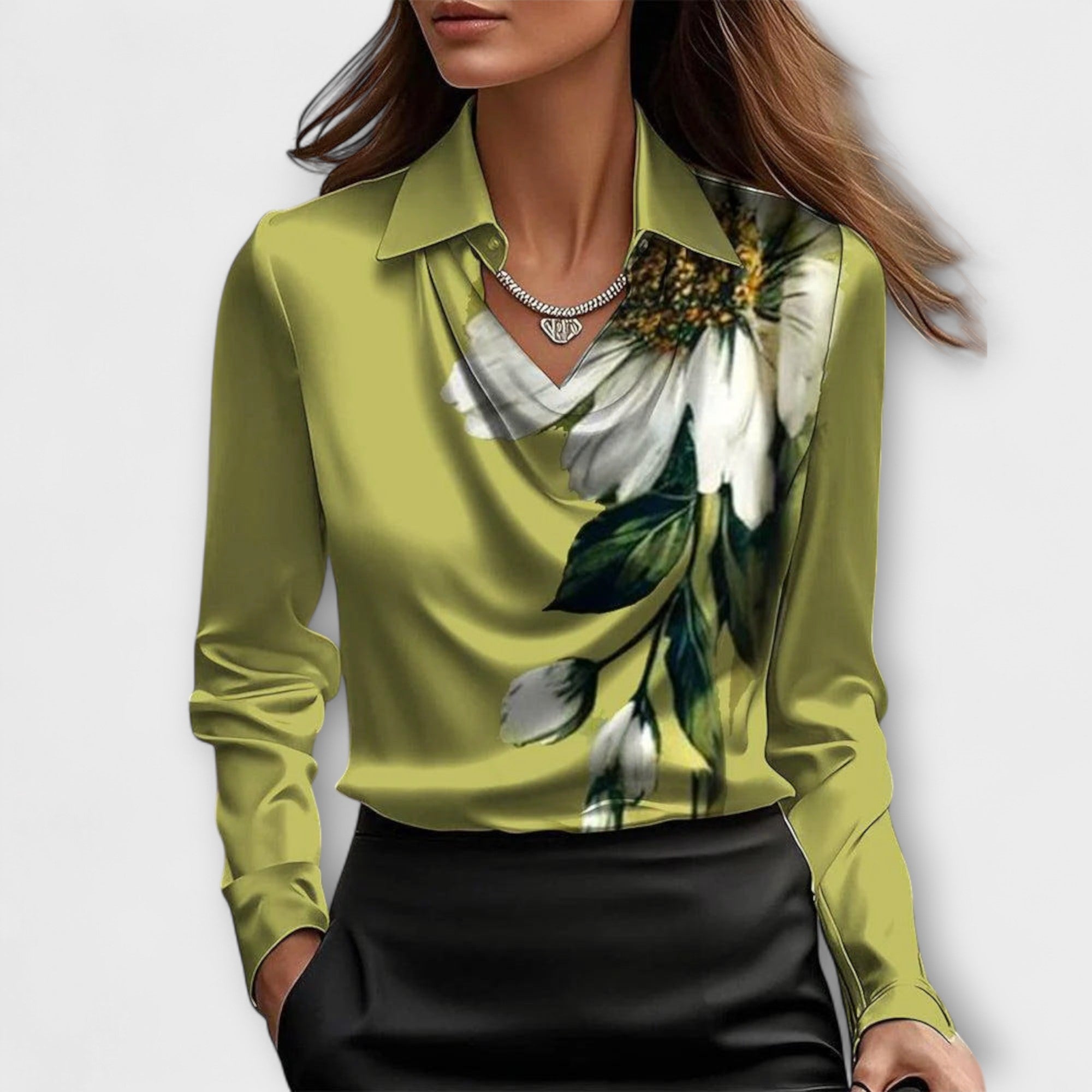 Shiny Top with Pleated Collar