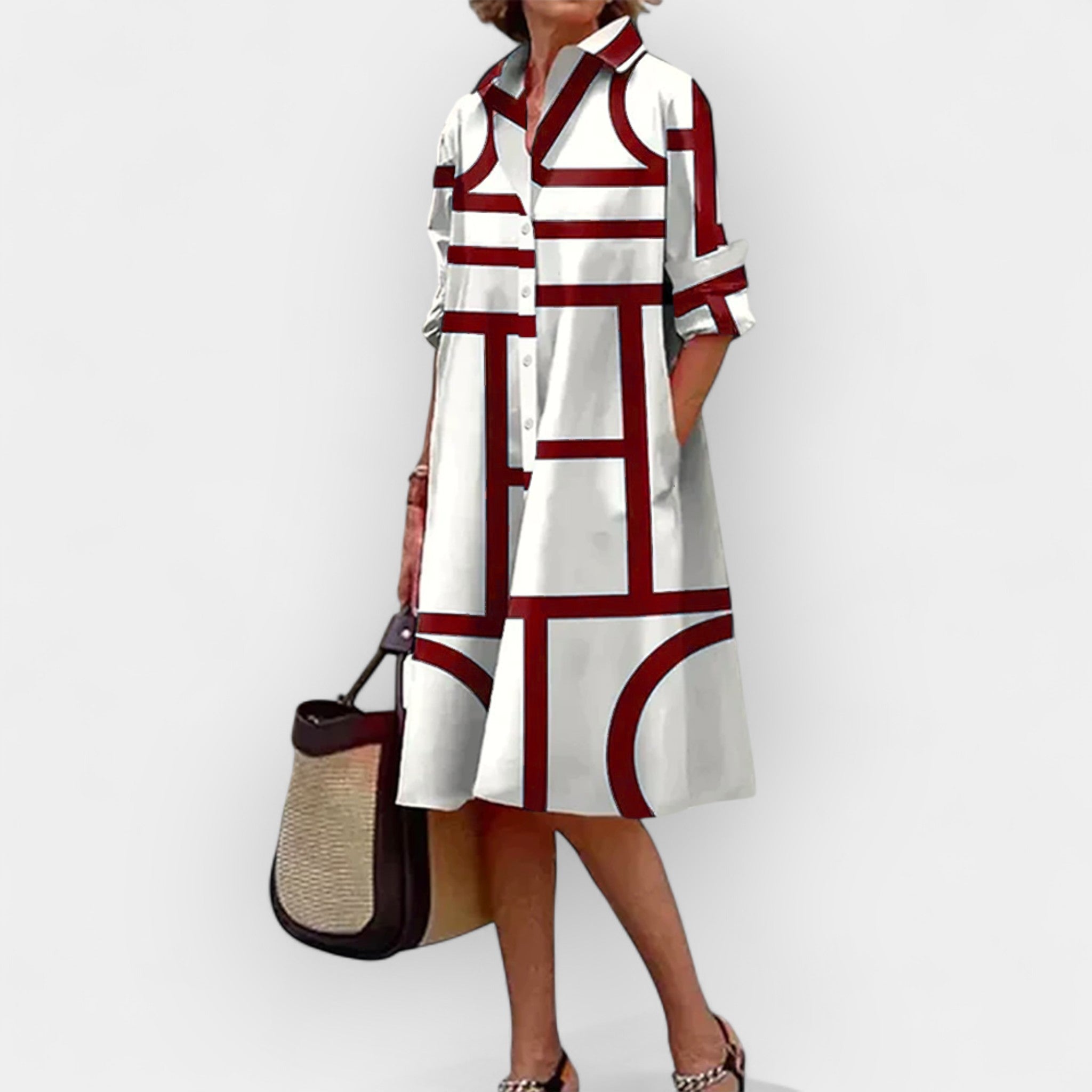 Dress with Pockets and Geometric Pattern