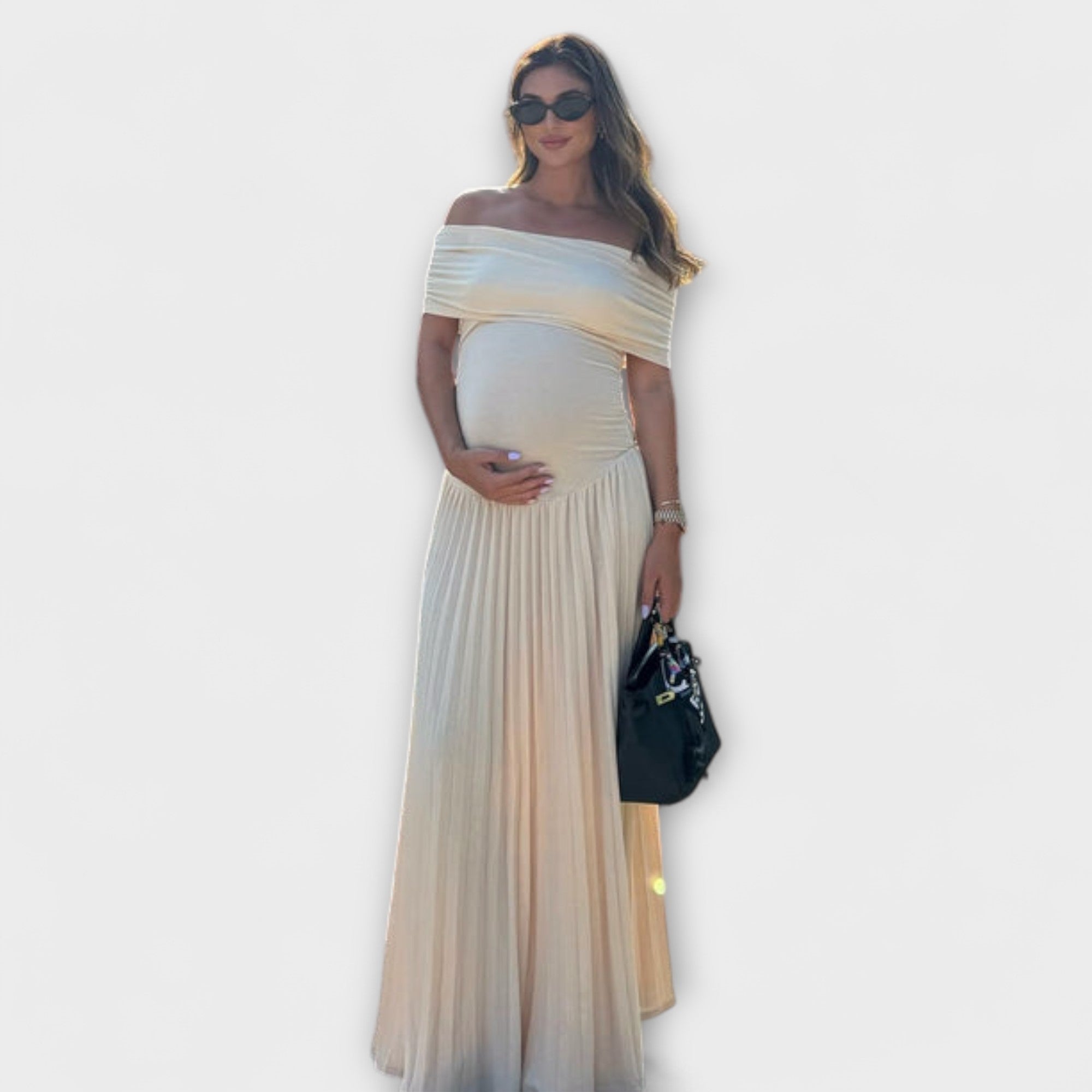 Mária – Long Maternity Dress with Gentle Pleats