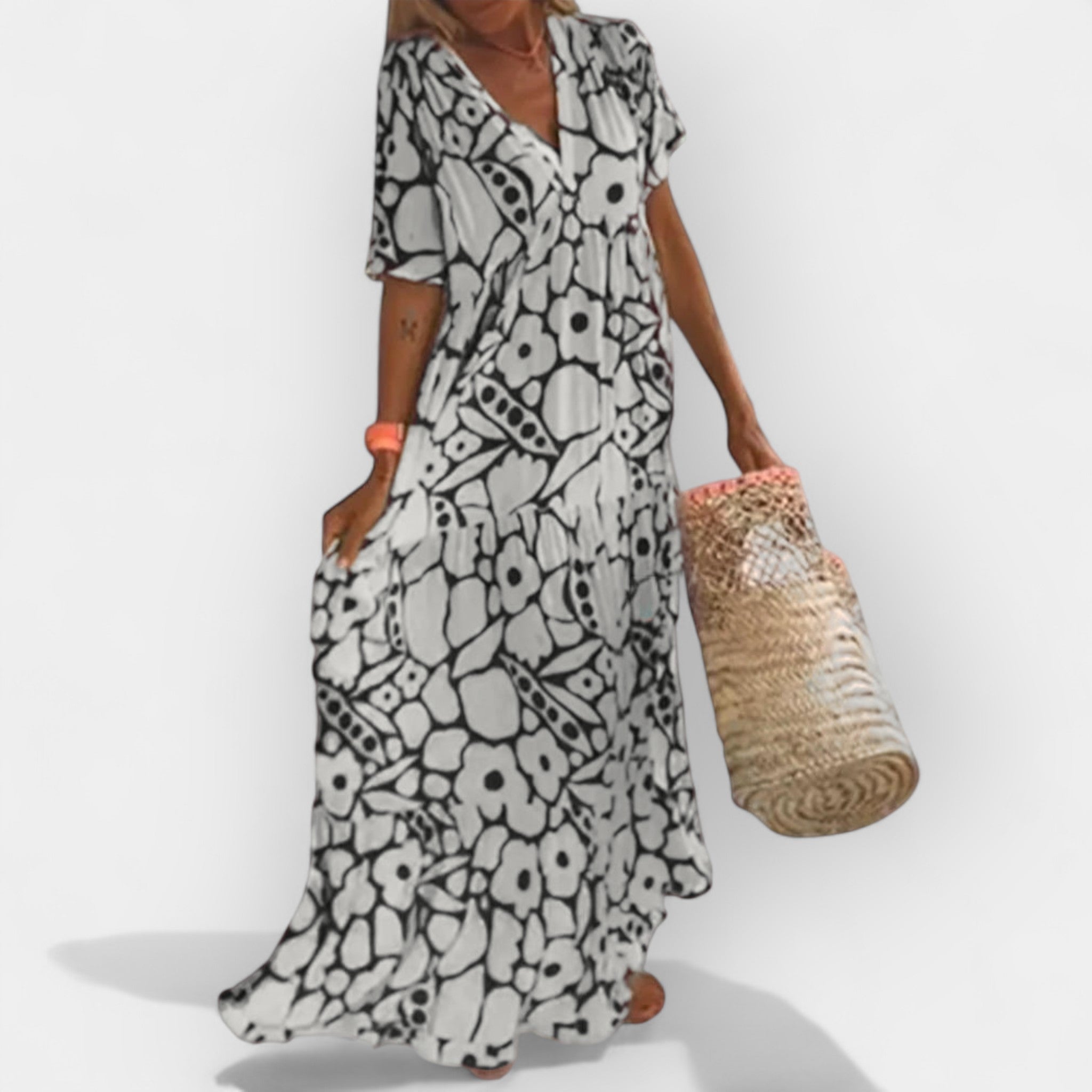 Barbora – Lightweight Printed Dress with V-Neck