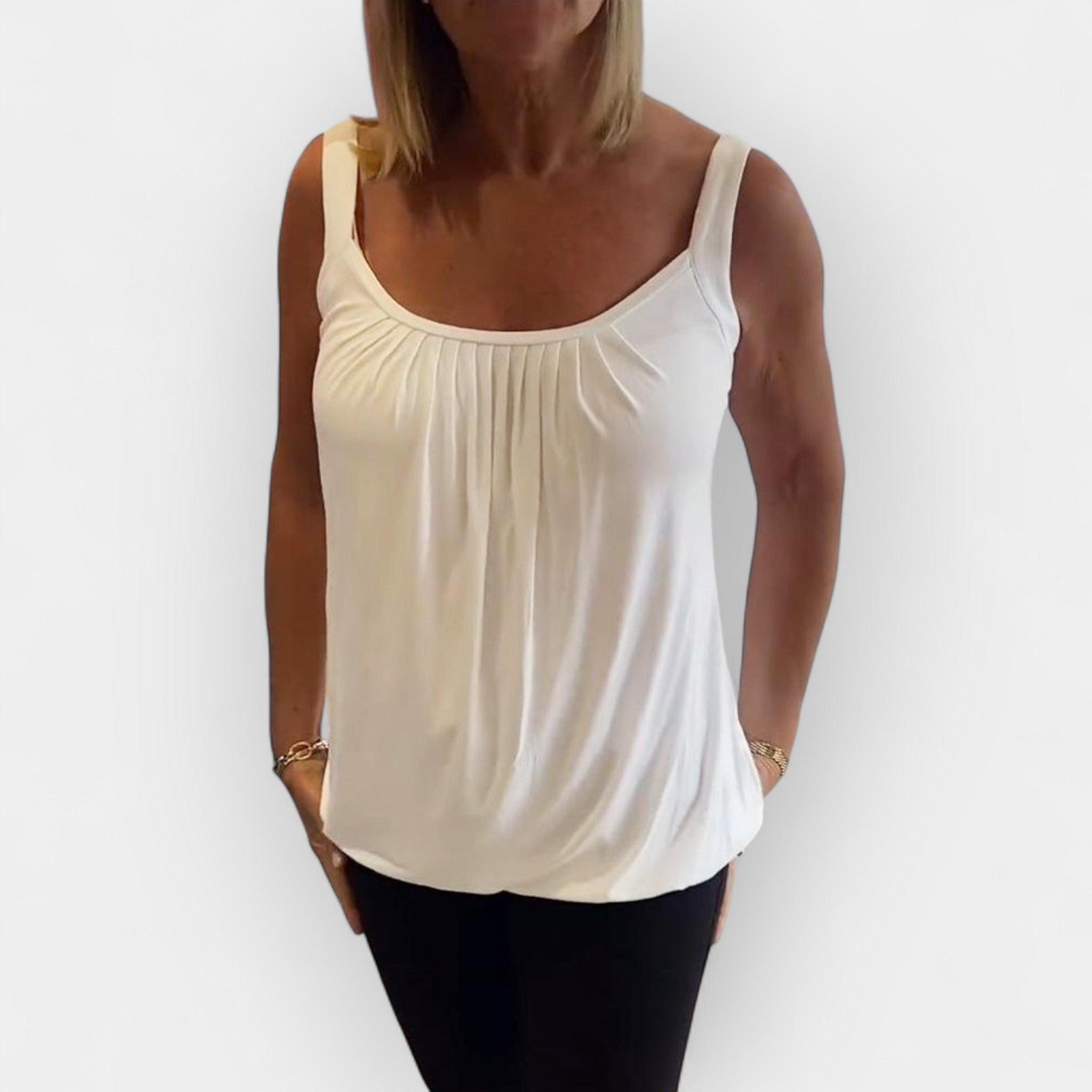 Loose Sleeveless Top with Subtle Pleats