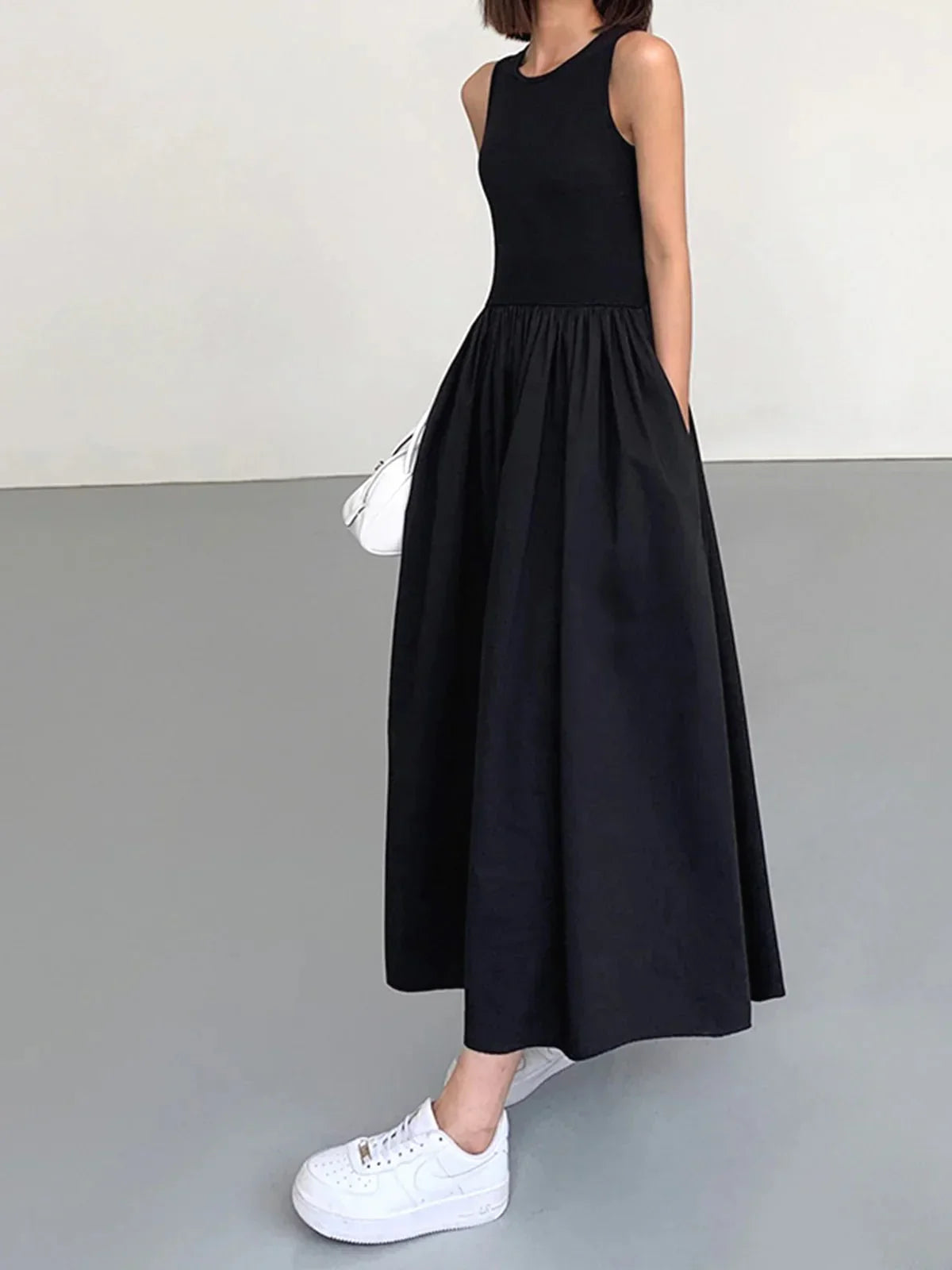 Cotton Blend Jersey Sleeveless Maxi Dress