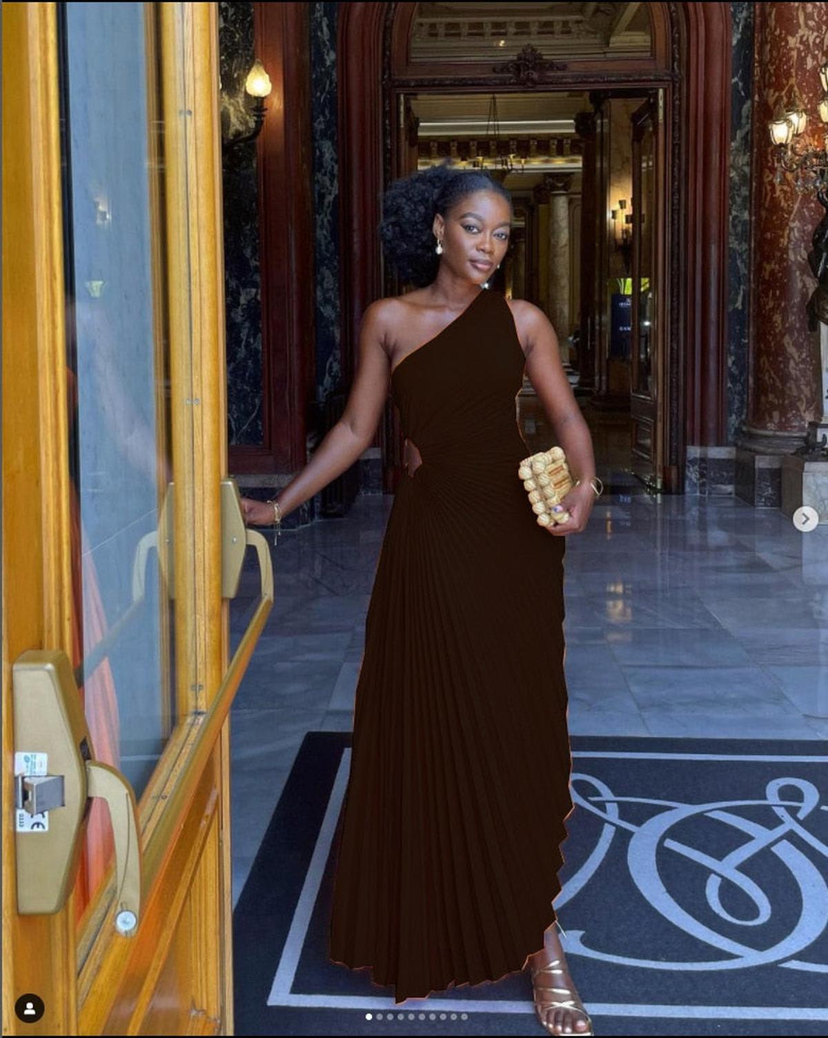 Pleated One-Shoulder Formal Evening Gown