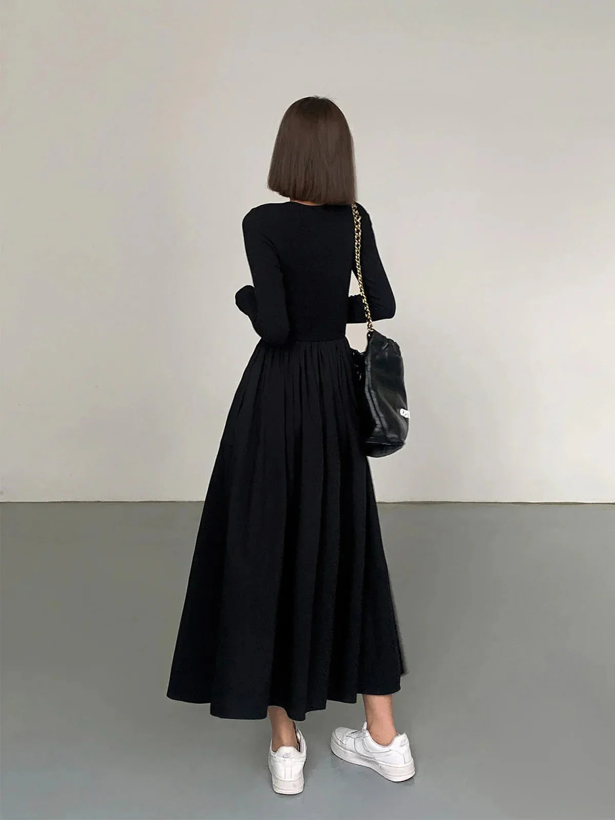 Pockets Long Sleeve Maxi Dress