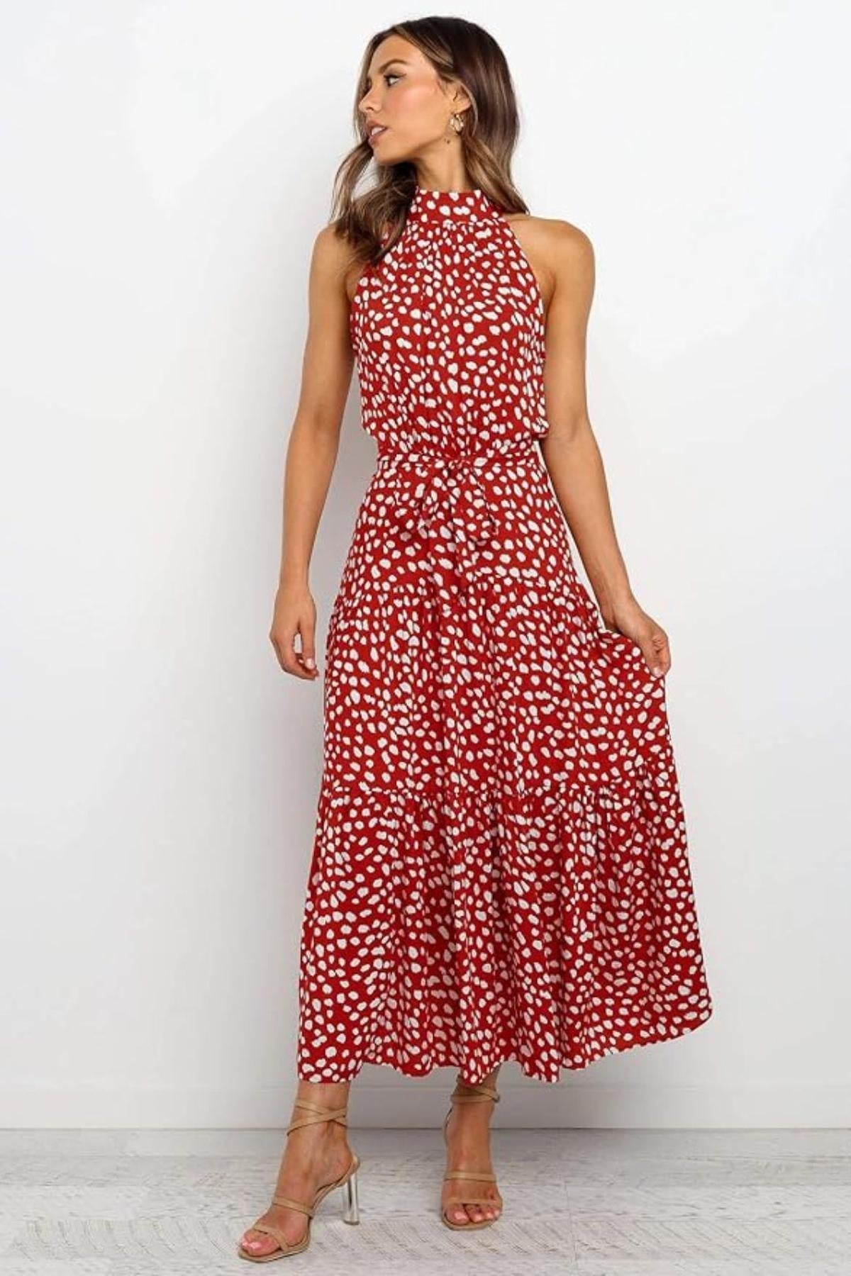 Polka Dot Halter Midi Sundress