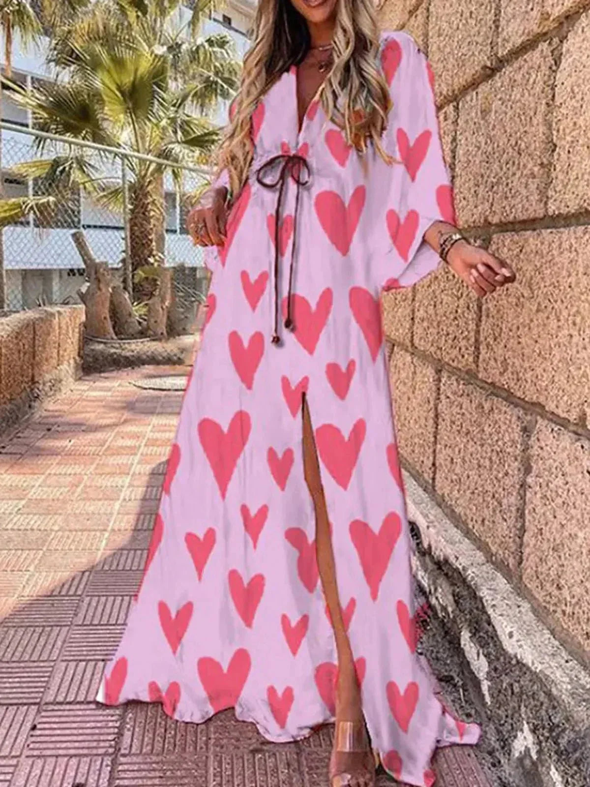 Women's Abstract Print Belted Maxi Dress