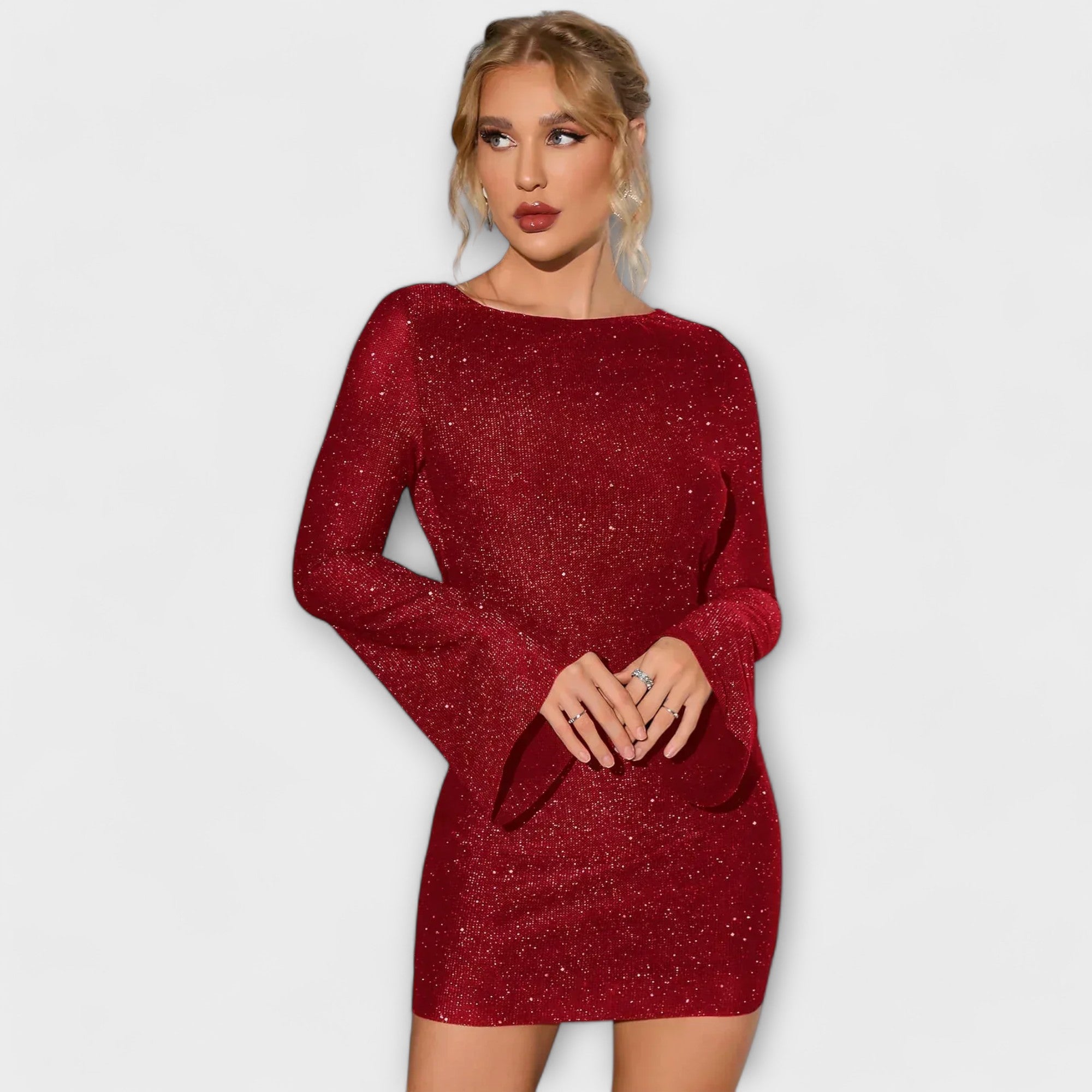 Backless Sequin Dress with Long Sleeves