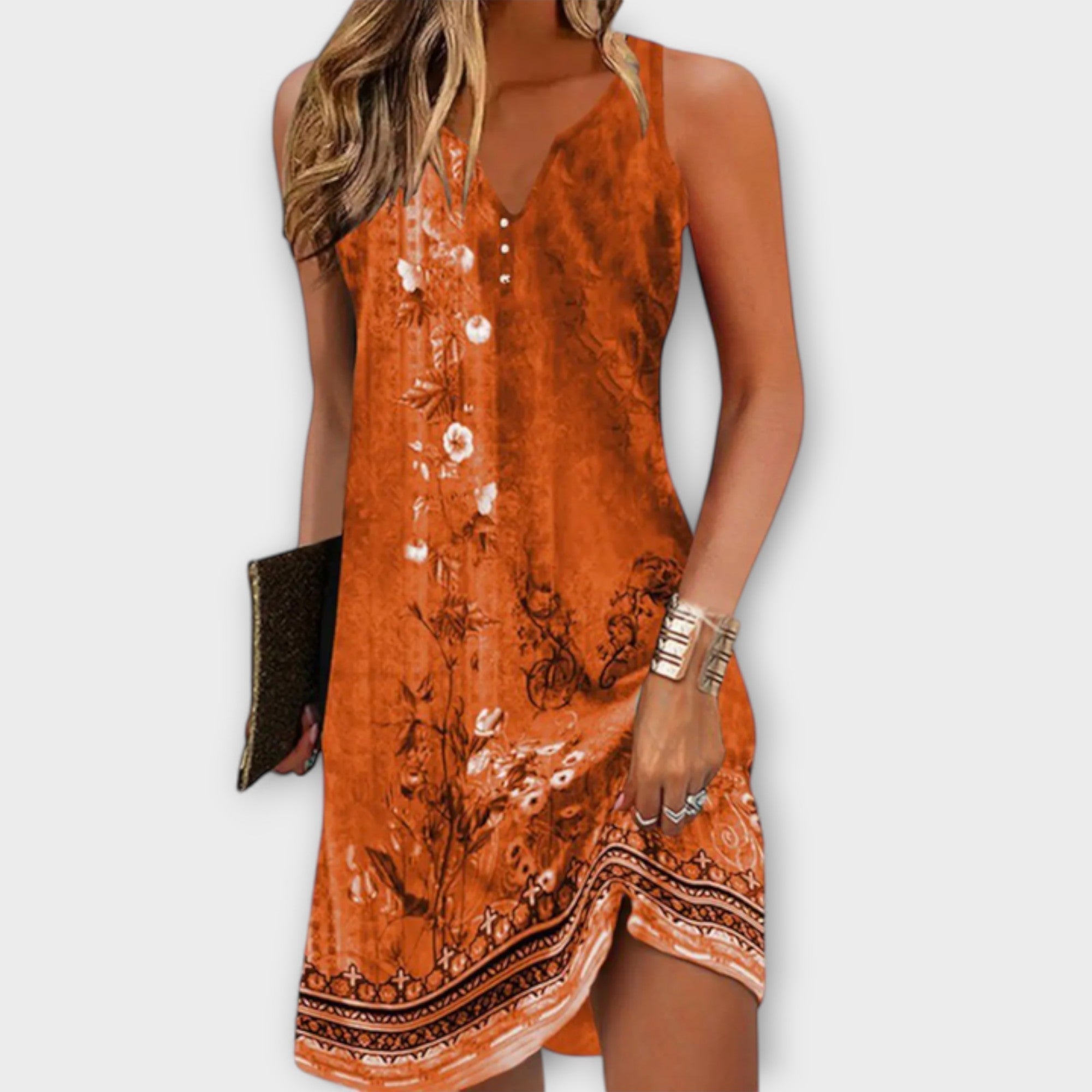 Midi Summer Dress with Floral Pattern