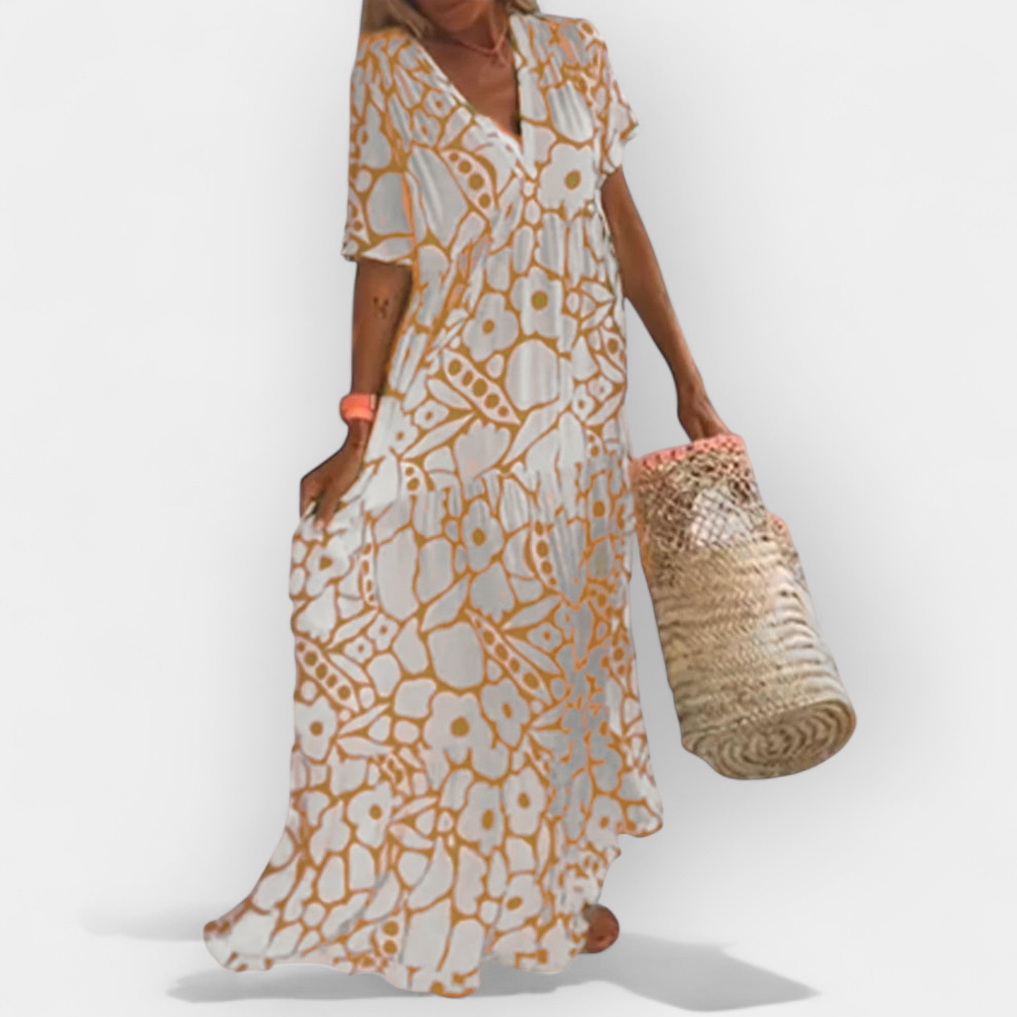 Barbora – Lightweight Printed Dress with V-Neck