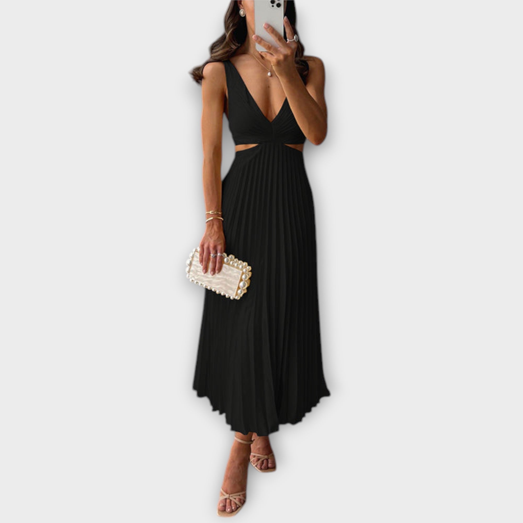 Elegant Pleated Midi Evening Dress