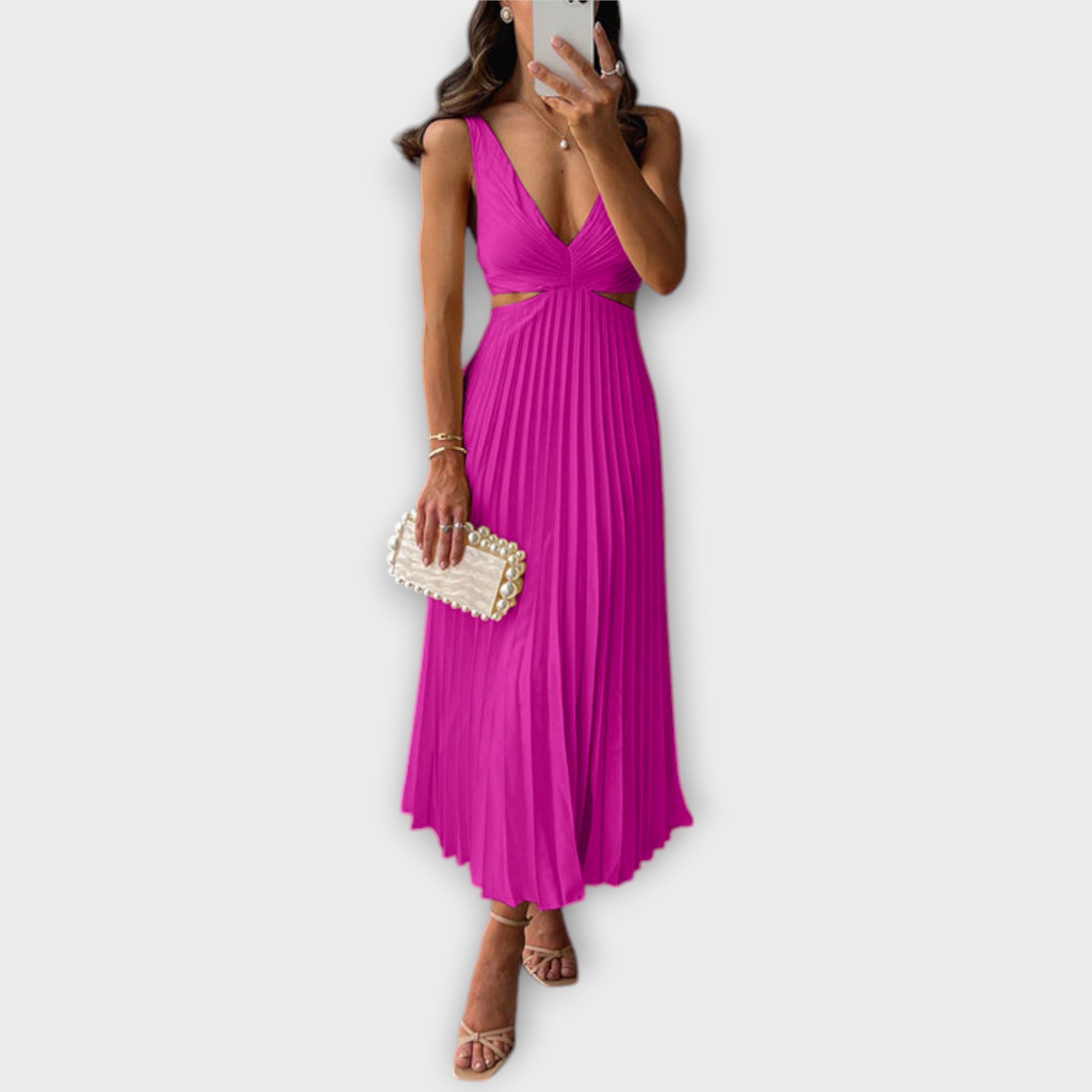 Elegant Pleated Midi Evening Dress