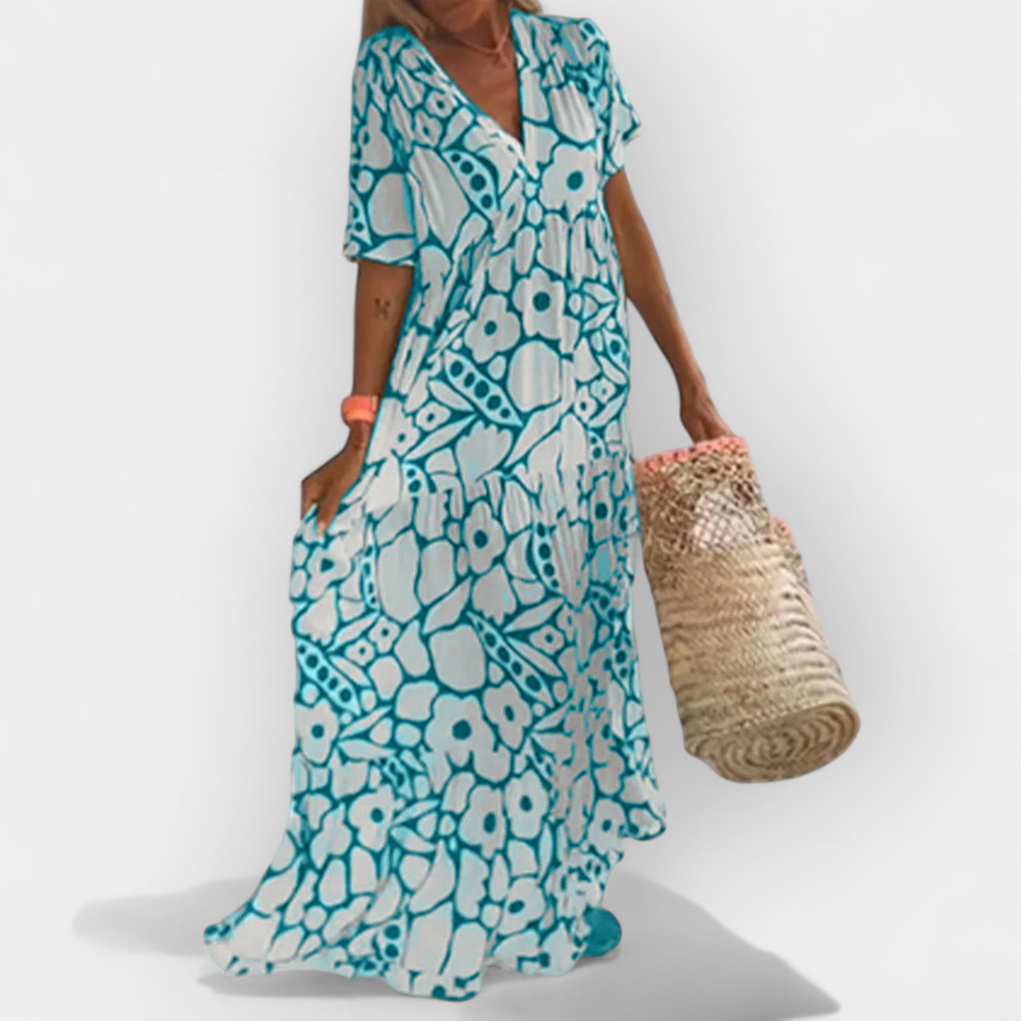 Barbora – Lightweight Printed Dress with V-Neck