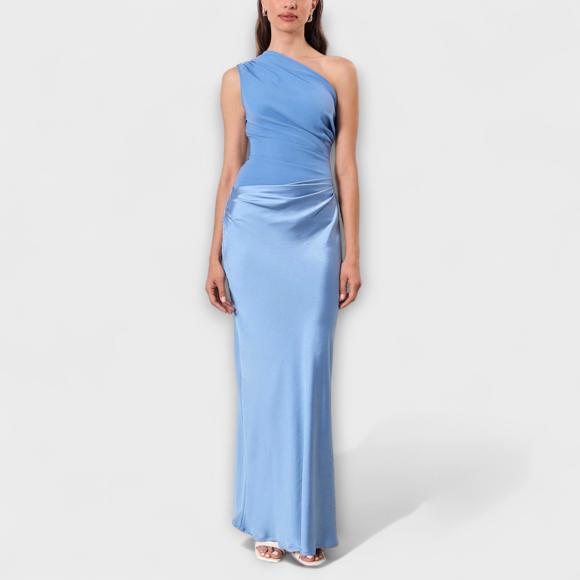 Elegant One-Shoulder Pleated Maxi Dress