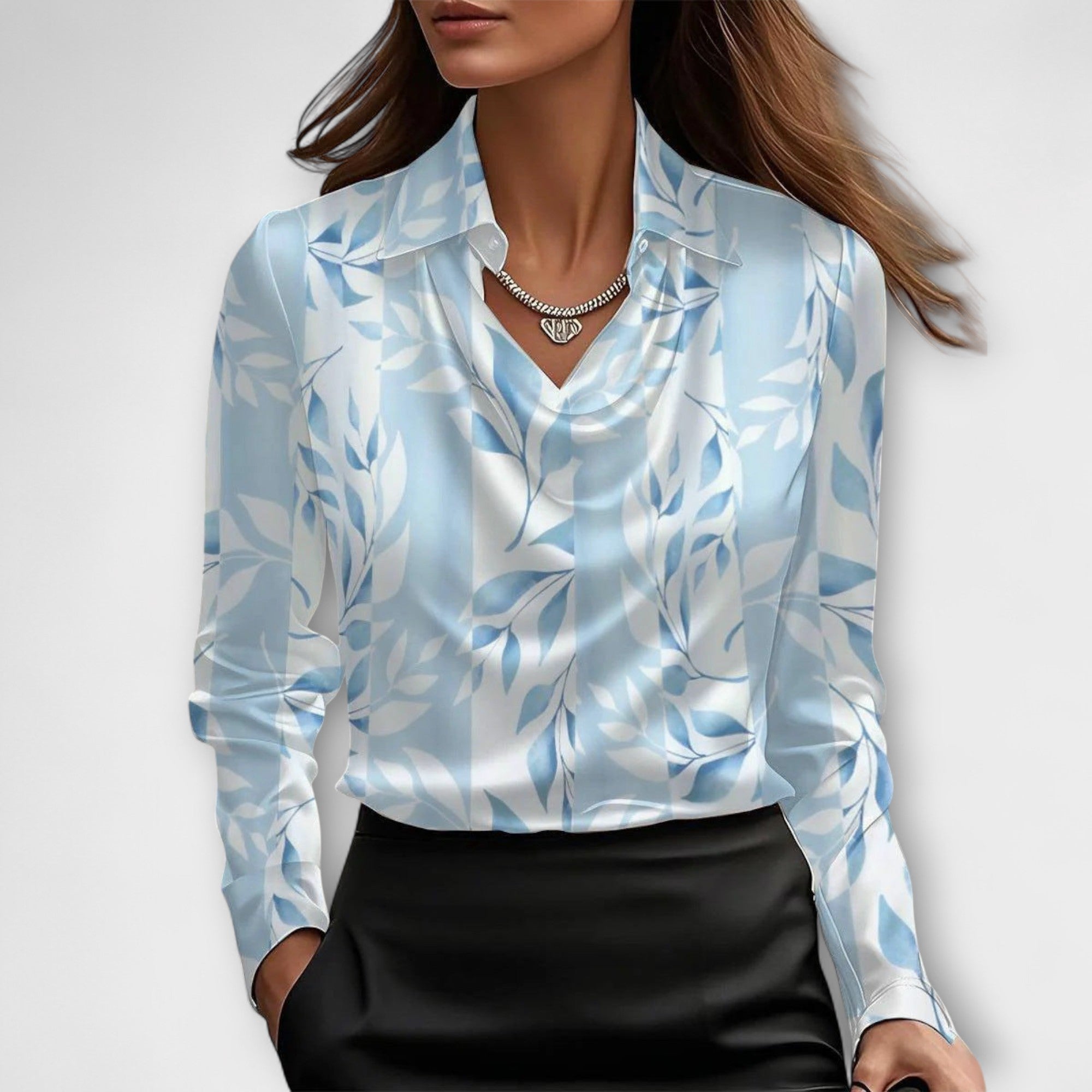 Shiny Top with Pleated Collar