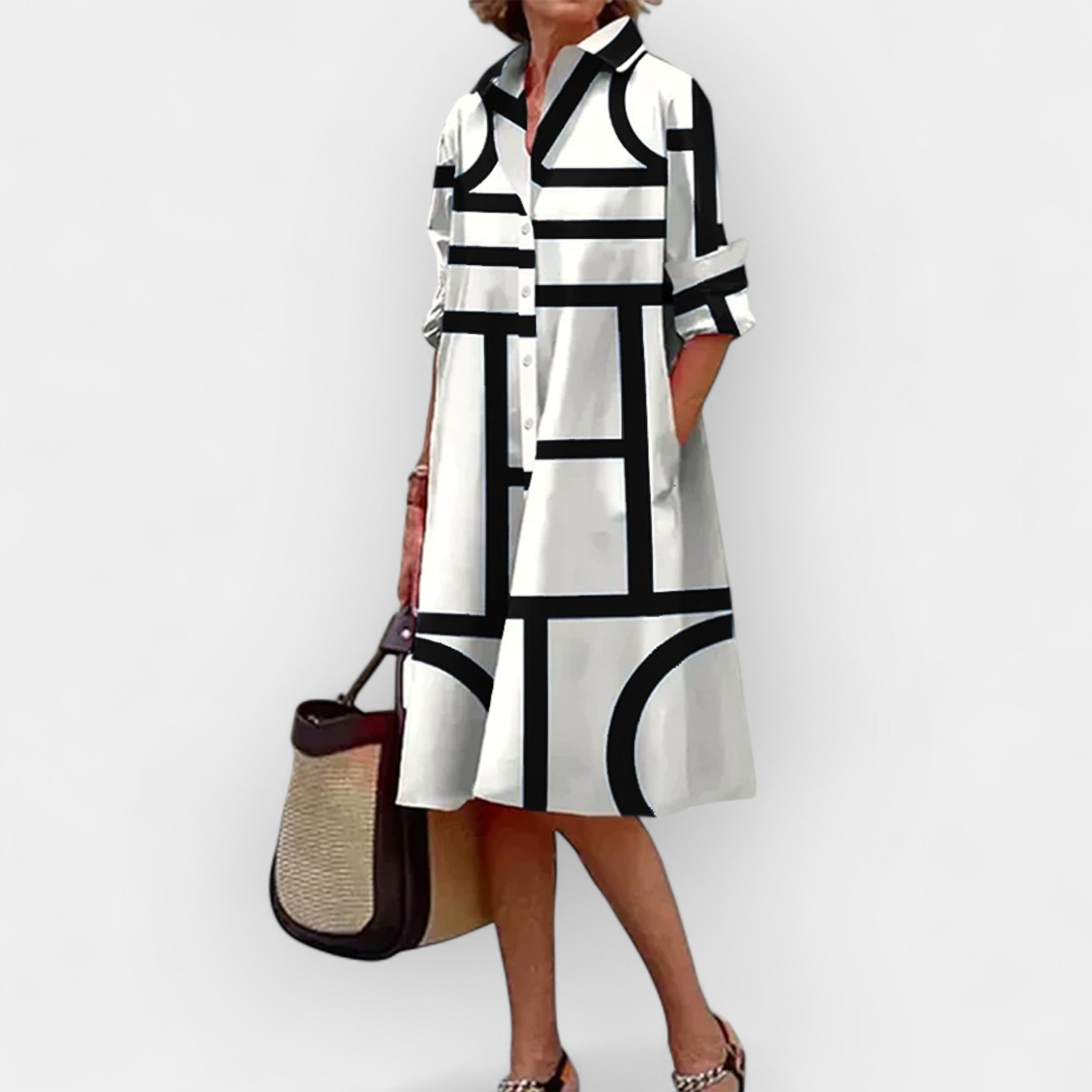Dress with Pockets and Geometric Pattern