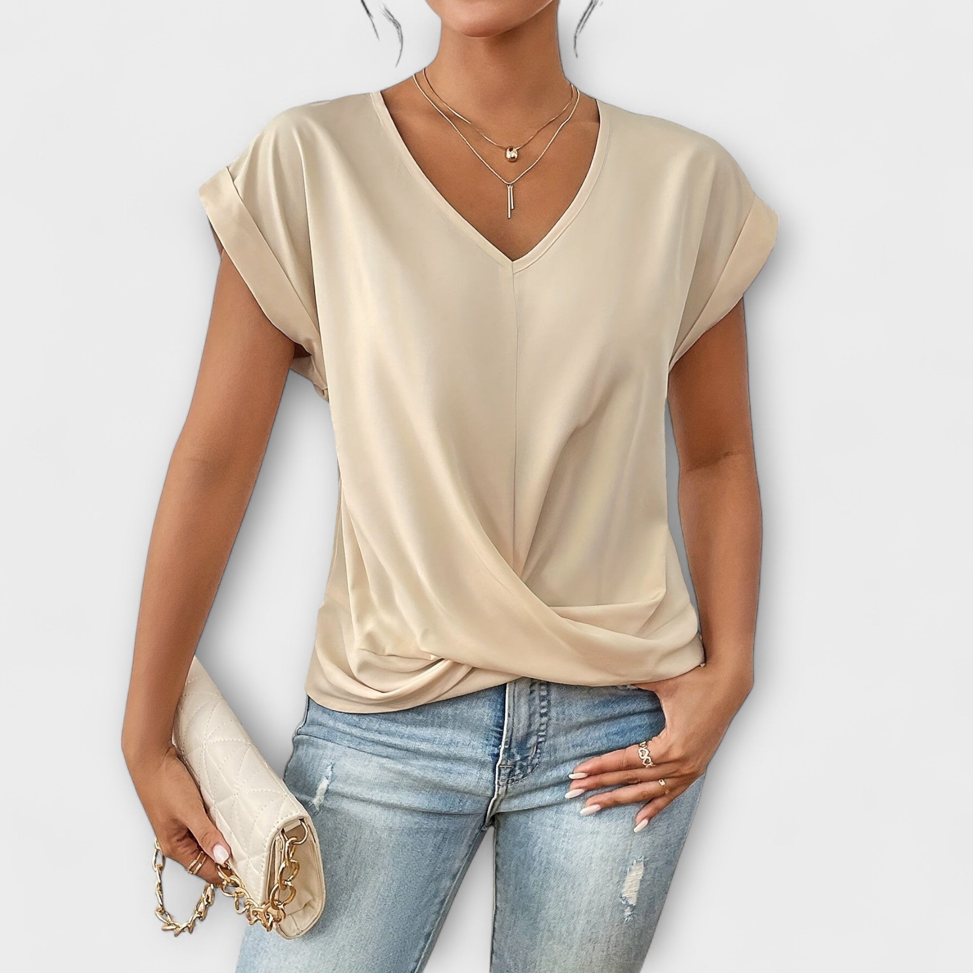 Eloise – V-Neck Top with Button Detail