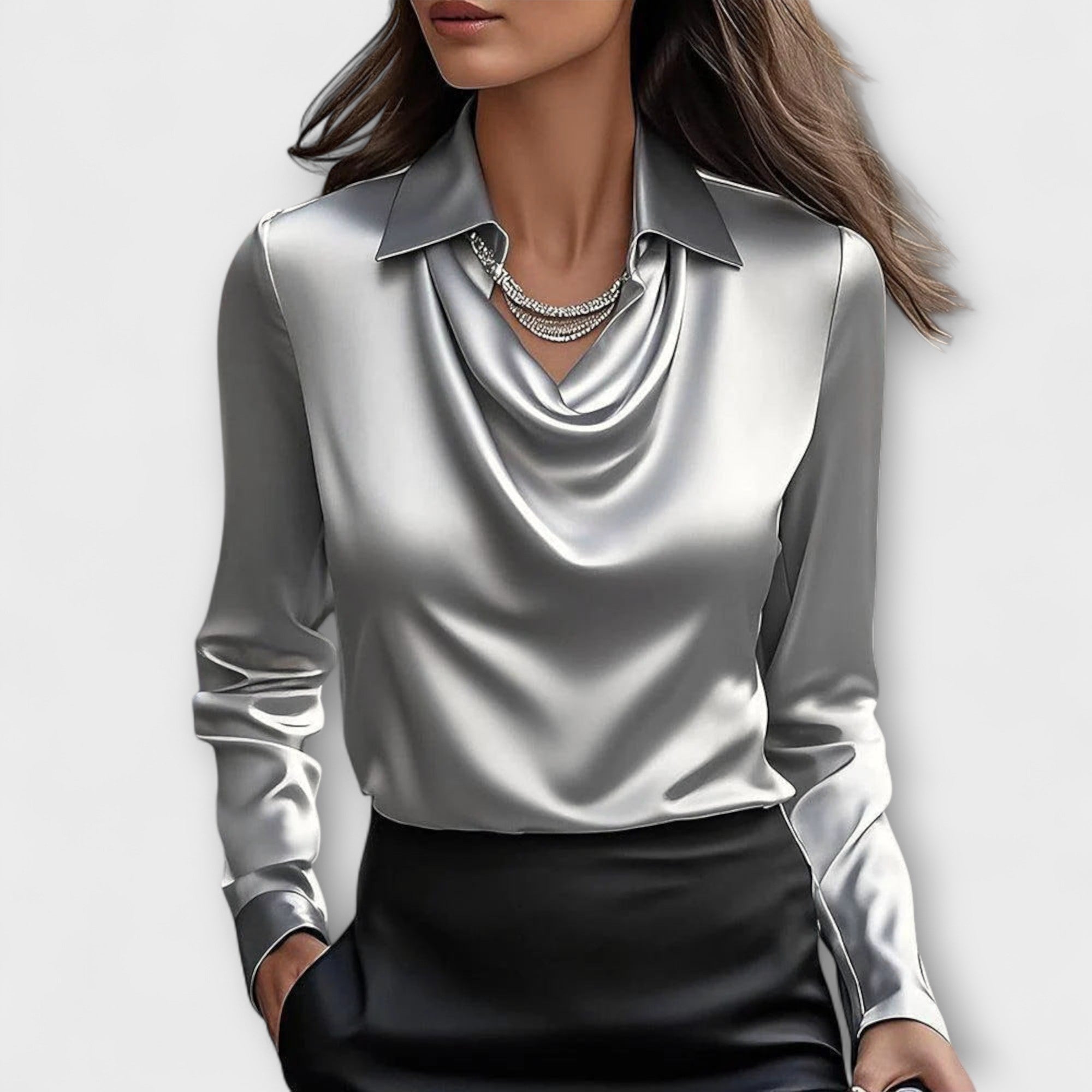 Shiny Top with Pleated Collar