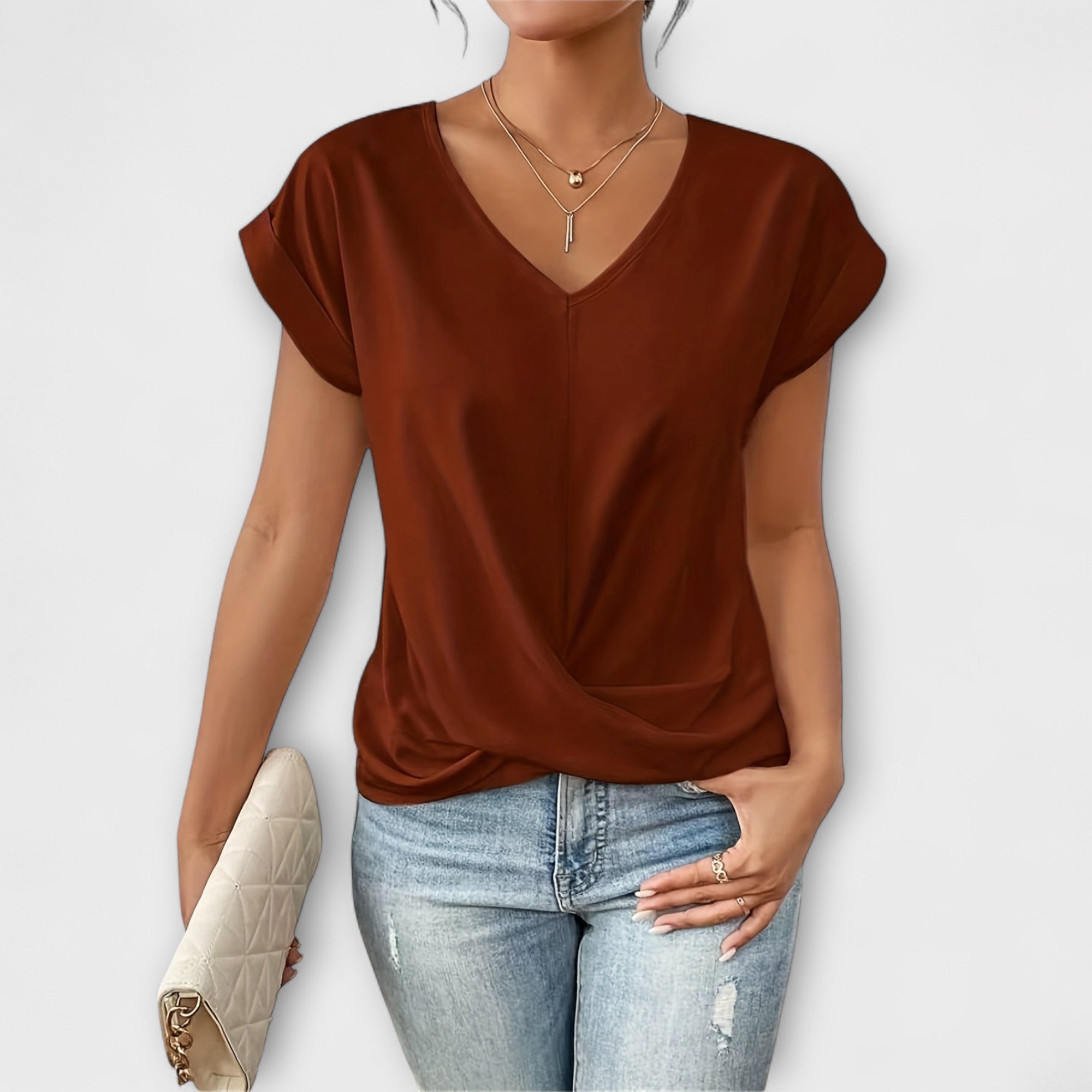 Eloise – V-Neck Top with Button Detail