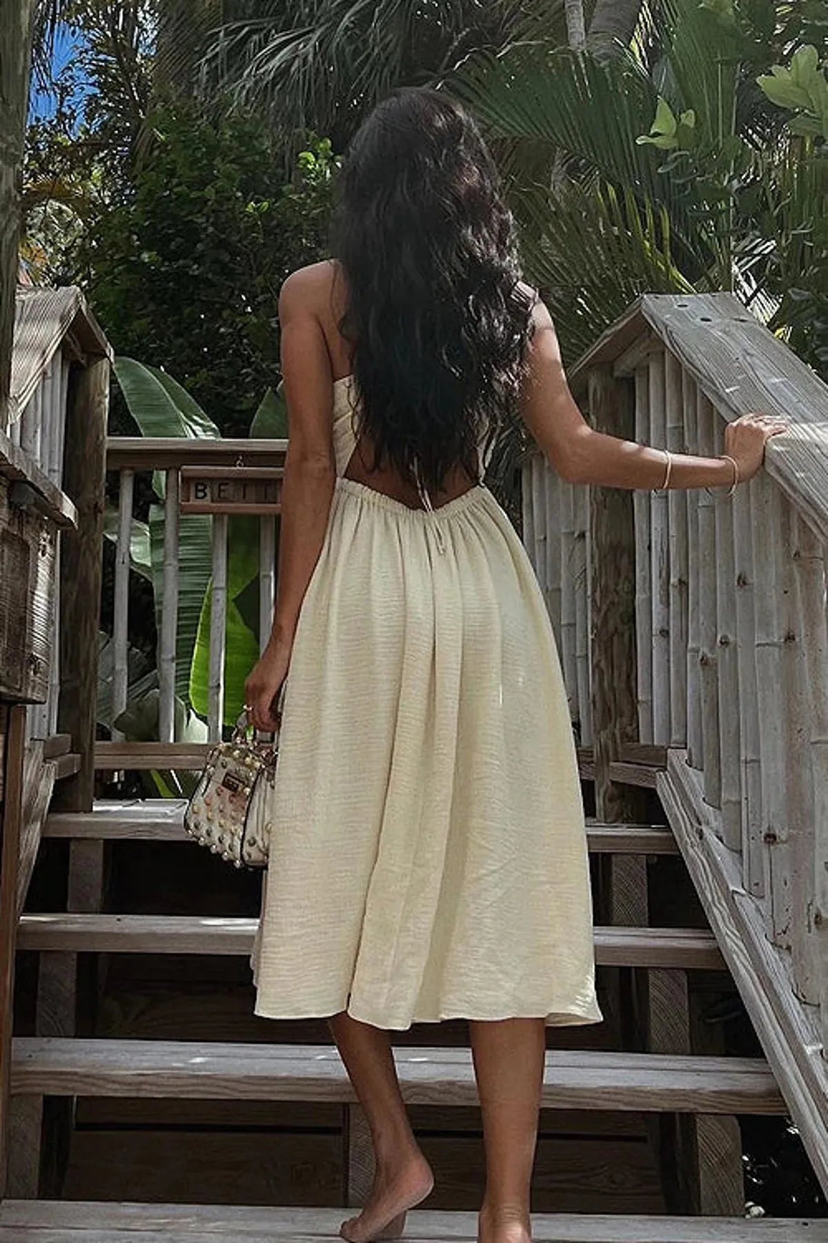 Backless Criss-Cross Split Midi Dress