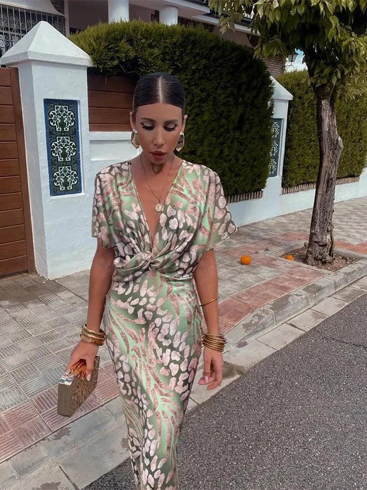 Floral Pleated V-Neck Midi Dress For Women