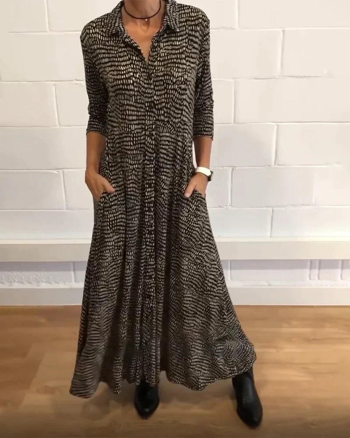 Relaxed Long Autumn Dress With V-Neck In Multiple Colours