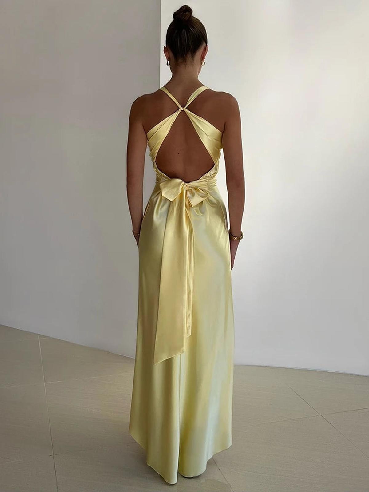 Satin Halter Neck Sleeveless Evening Gown